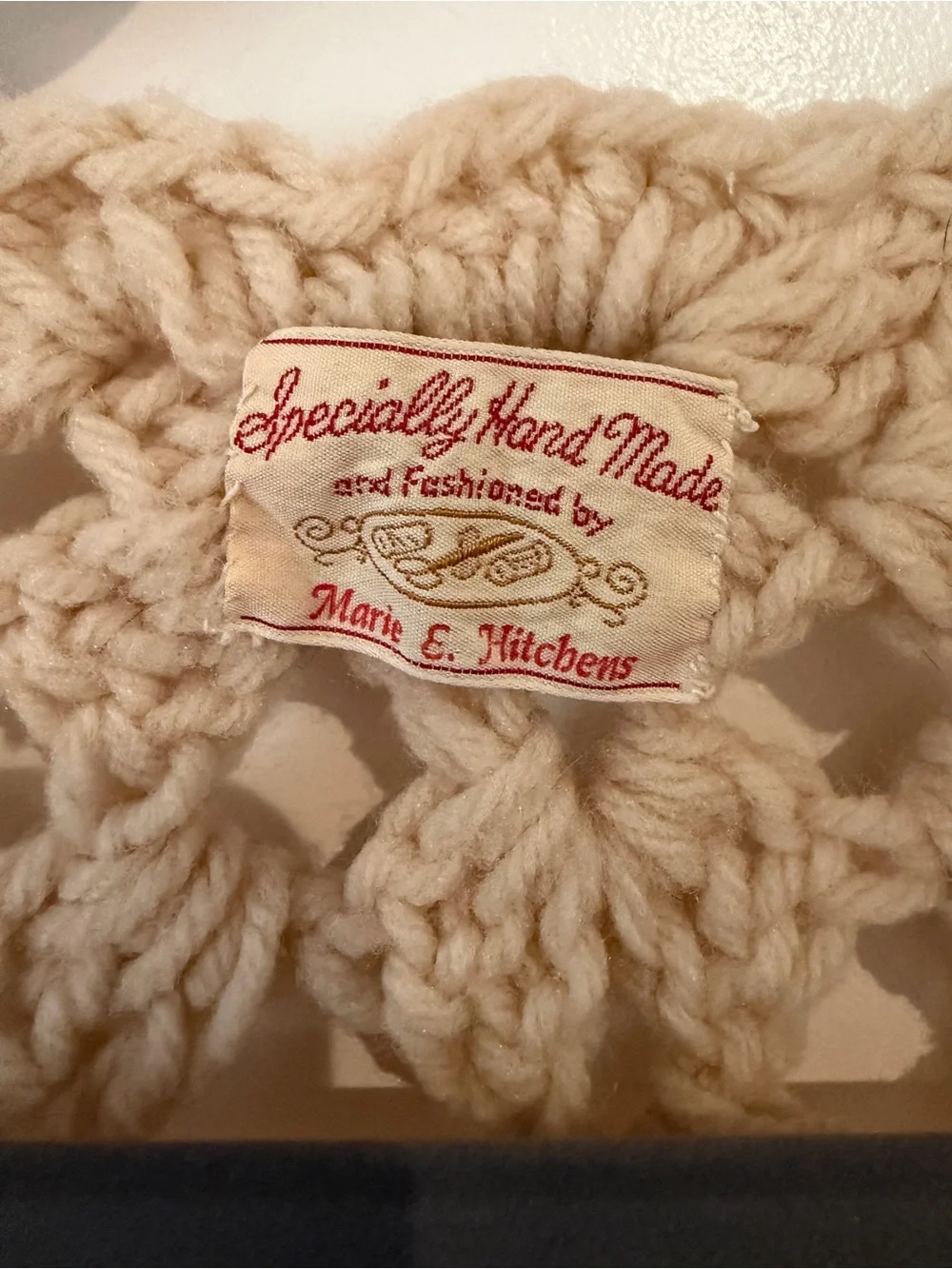 Vintage 70s Hand Crochet Open Weave Fringed Shawl Cream Bohemian